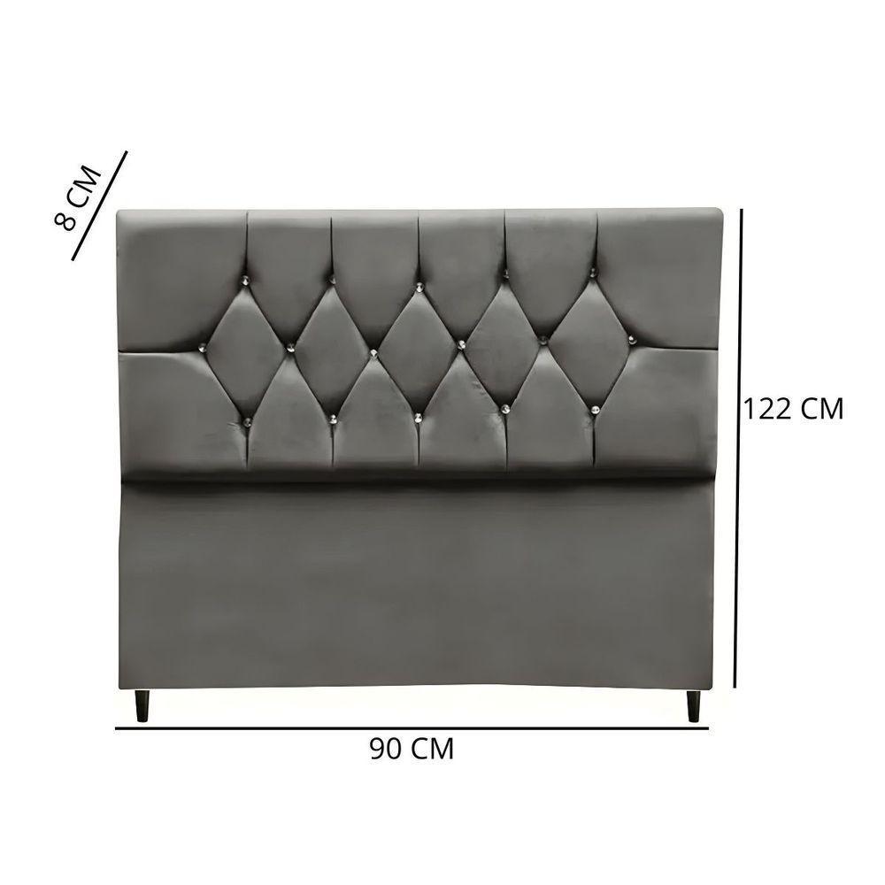 Cabeceira Cama Box Estofada Solteiro 90 Cm Suede Melissa Cor:cinza - 5
