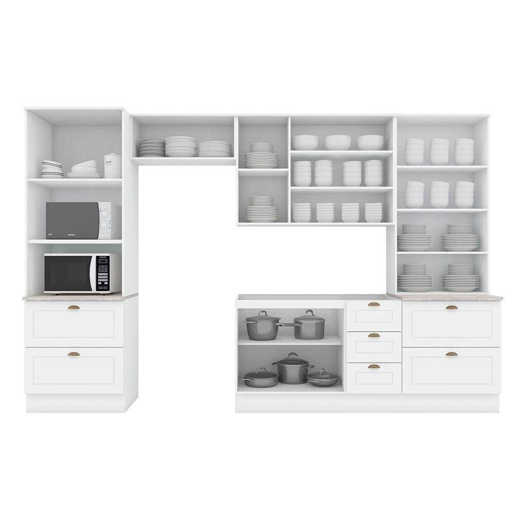 Cozinha Completa Americana 5 Peças (2 Armários + 2 Paneleiros + 1 Balcão) C5P55 Branco - Henn - 4