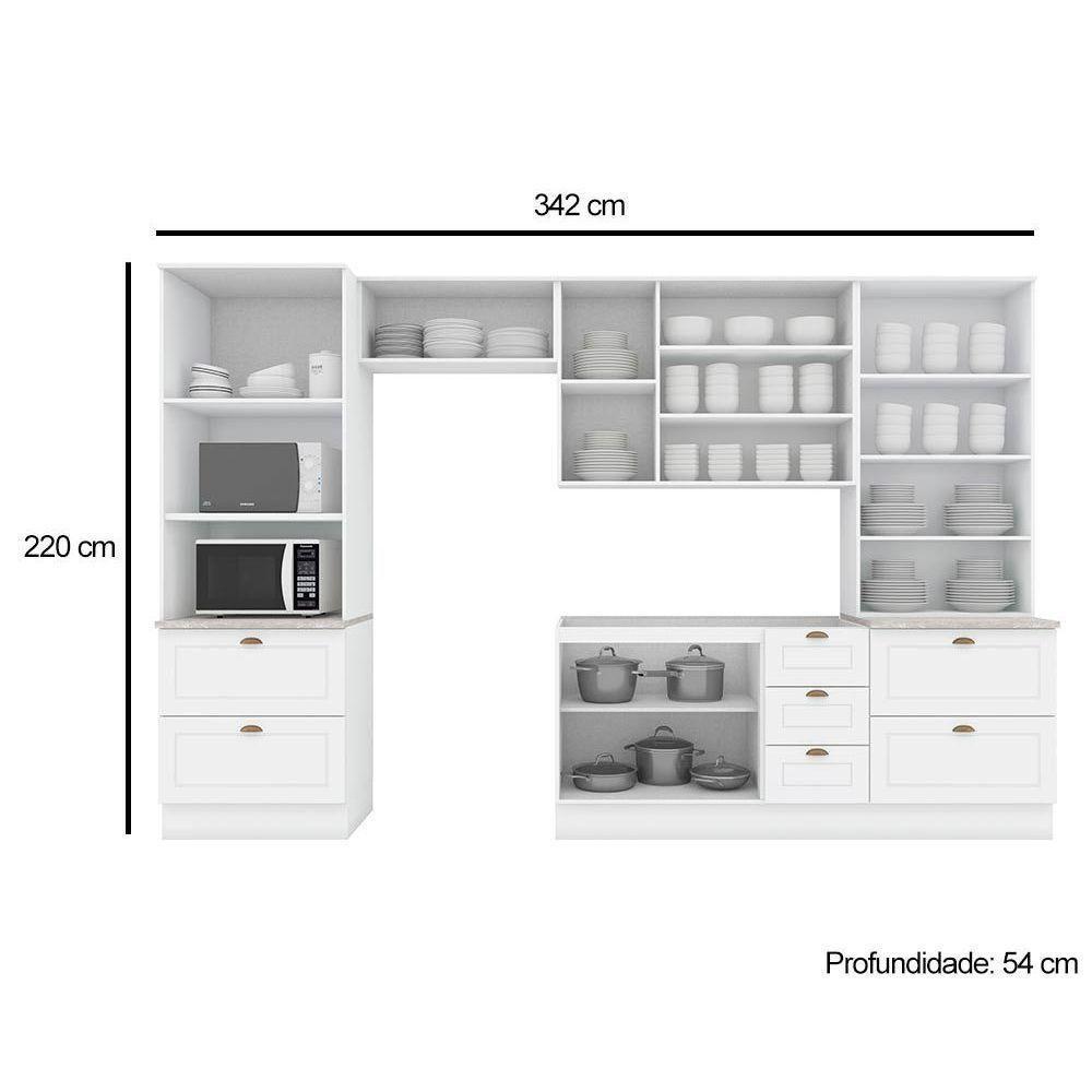 Cozinha Completa Americana 5 Peças (2 Armários + 2 Paneleiros + 1 Balcão) C5P55 Branco - Henn - 5