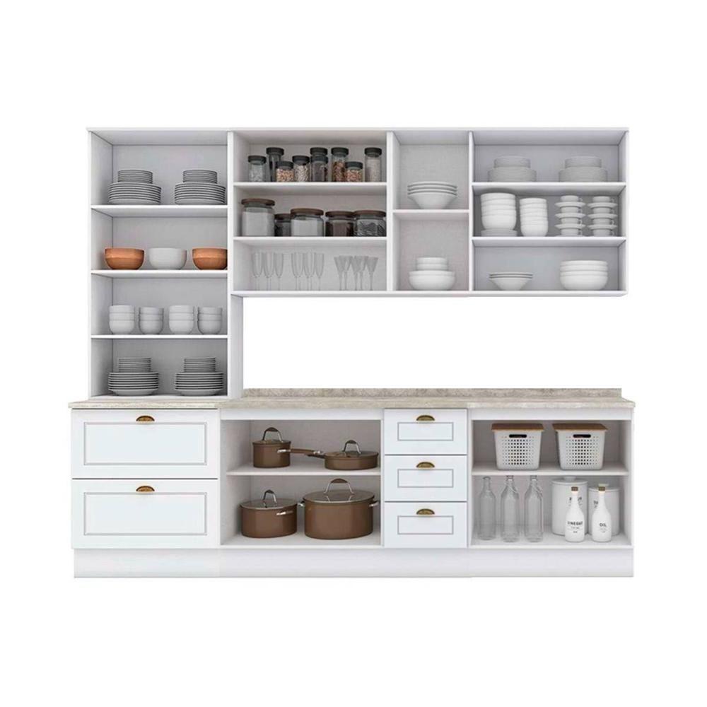Cozinha Completa Americana 7 Peças (2 Armários + 1 Paneleiro + 2 Balcões + 2 Complementos) C5P44 Branco - Henn - 5