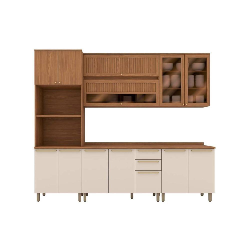 Cozinha Completa Requinte 7 Peças (2 Aéreos + 2 Balcões + 1 Paneleiro + 2 Complementos) CZ107 Nature/Nature/Areia - Henn - 10