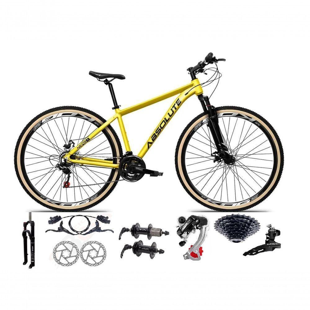 Bicicleta Aro 29 Absolute Nero 5 Câmbios Shimano 24v K7 Freios Hidráulicos Garfo Trava Com Pneu Faixa - Amarelo 19 - 1