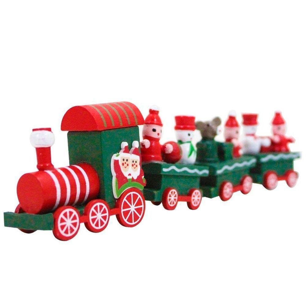 Boneco Papai Noel Trenzinho De Madeira Decor Verde Natal - 5