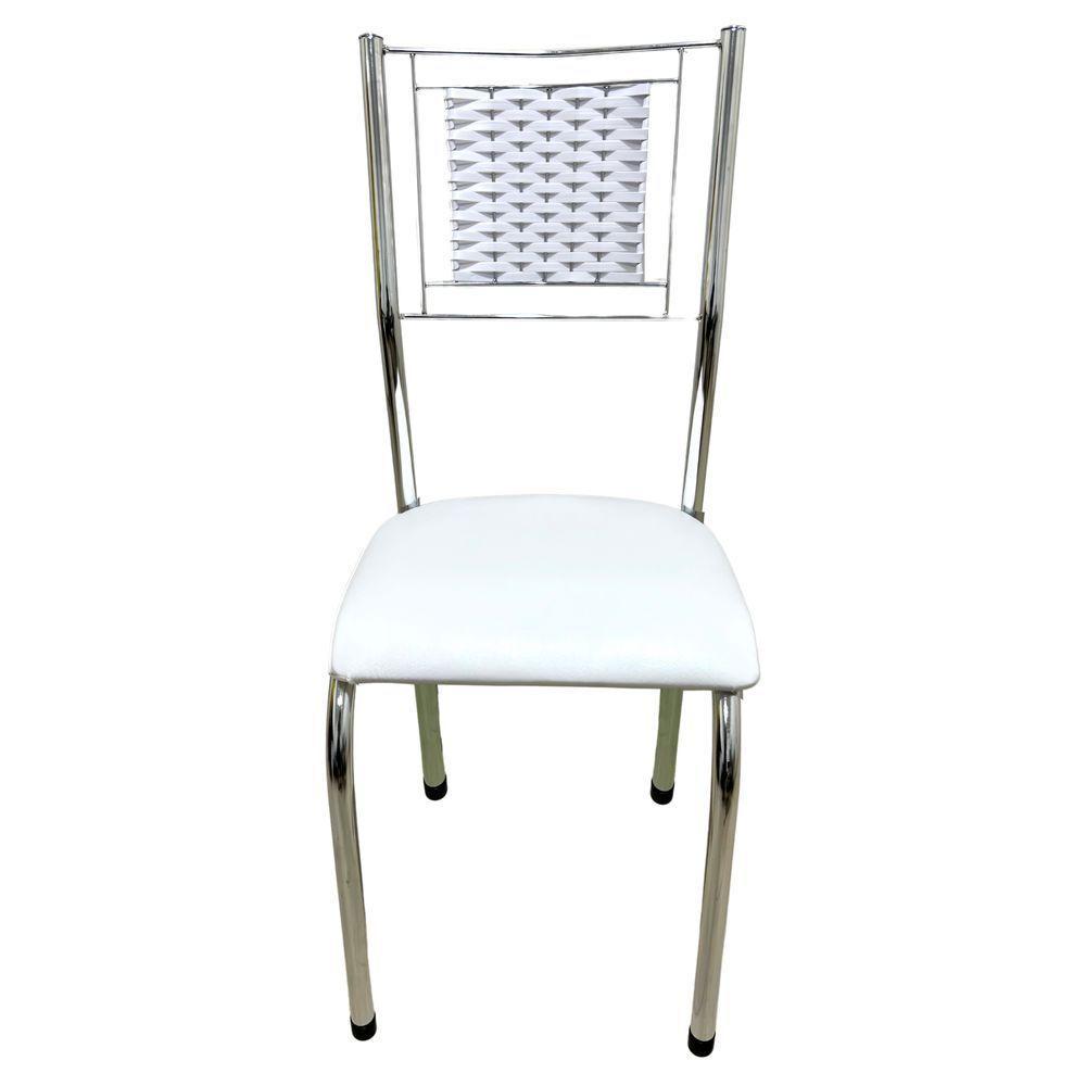 Kit 4 Cadeiras Jantar Belize Moderna Cromada Aço Junco Cozinha Sala Assento branco cromada desenho Do Tecido liso - 4