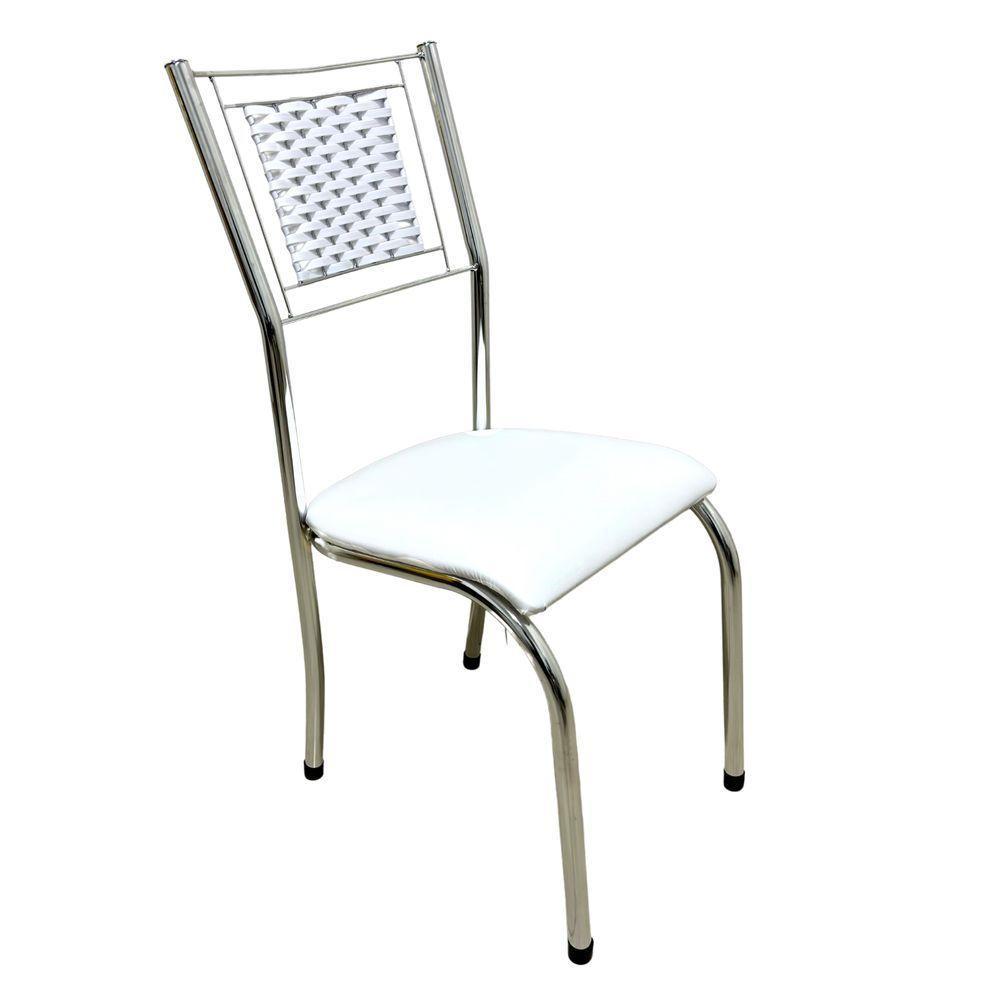 Kit 4 Cadeiras Jantar Belize Moderna Cromada Aço Junco Cozinha Sala Assento branco cromada desenho Do Tecido liso - 5