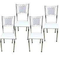 Kit 4 Cadeiras Jantar Belize Moderna Cromada Aço Junco Cozinha Sala Assento branco cromada desenho Do Tecido liso - 1