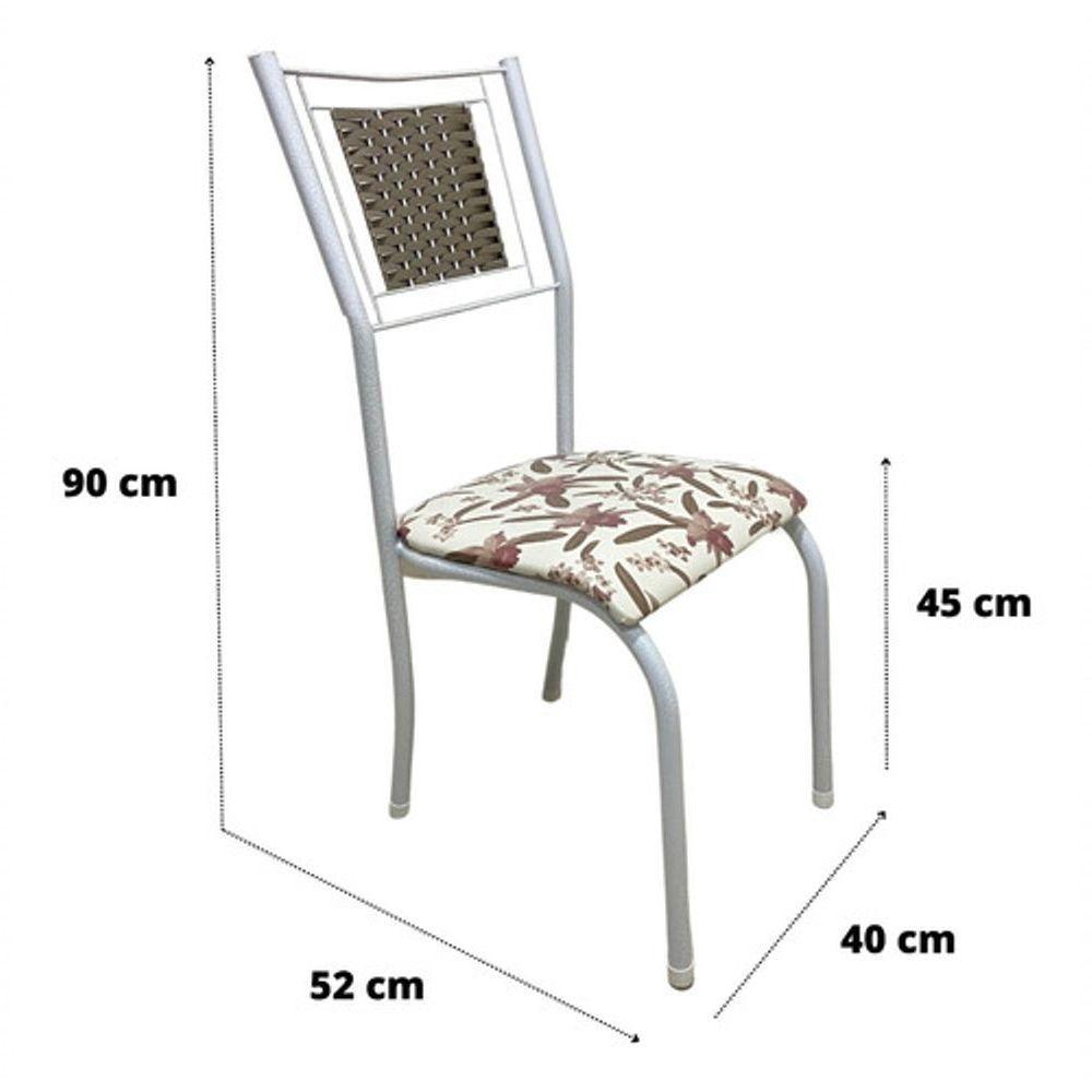 Kit 4 Cadeiras Belize Jantar Assento Estofado Tecido Corino Assento marrom-claro branco desenho Do Tecido floral - 2