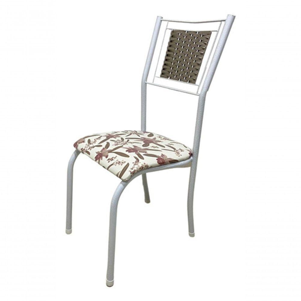 Kit 4 Cadeiras Belize Jantar Assento Estofado Tecido Corino Assento marrom-claro branco desenho Do Tecido floral - 5