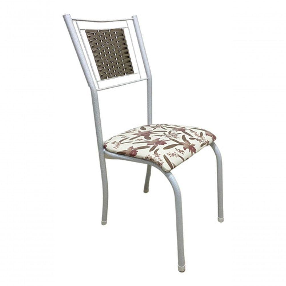 Kit 4 Cadeiras Belize Jantar Assento Estofado Tecido Corino Assento marrom-claro branco desenho Do Tecido floral - 6