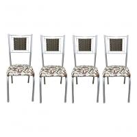 Kit 4 Cadeiras Belize Jantar Assento Estofado Tecido Corino Assento marrom-claro branco desenho Do Tecido floral - 1