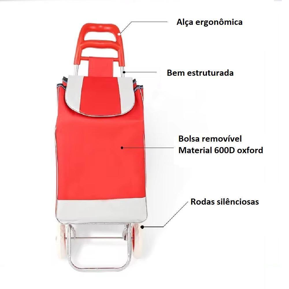 Carrinho De Feira Compras Supermercado Multiuso De Mao Dobravel Sacola Ecologica Com Bolsinho - 6