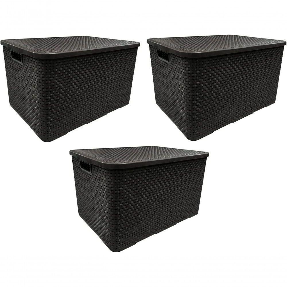 Kit 3 Caixas Organizadoras Rattan 7 Litros Preta Com Tampa - 1