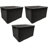 Kit 3 Caixas Organizadoras Rattan 7 Litros Preta Com Tampa - 1
