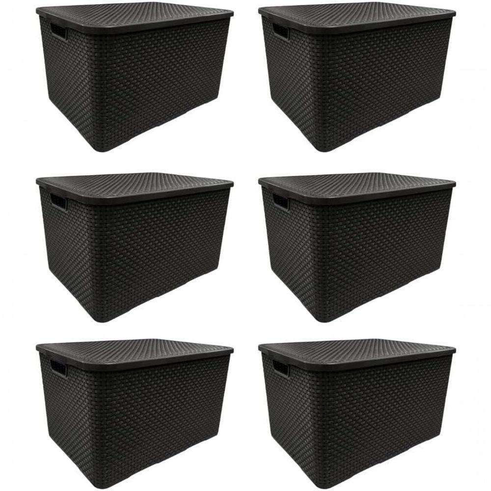 Kit 6 Caixas Organizadoras Rattan 7 Litros Preta Com Tampa - 1