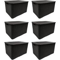 Kit 6 Caixas Organizadoras Rattan 7 Litros Preta Com Tampa - 1