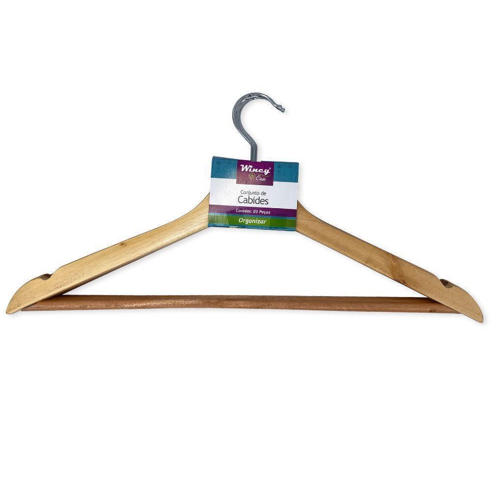 Kit 21 Cabides Madeira Marfim Com Verniz Roupas Pesadas - 1