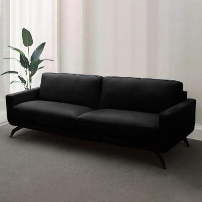 Sofá Decorativo Thalia 3 Lugares Sala De Estar 210cm Pés Em Aço Couro Preto G88 - Gran Belo