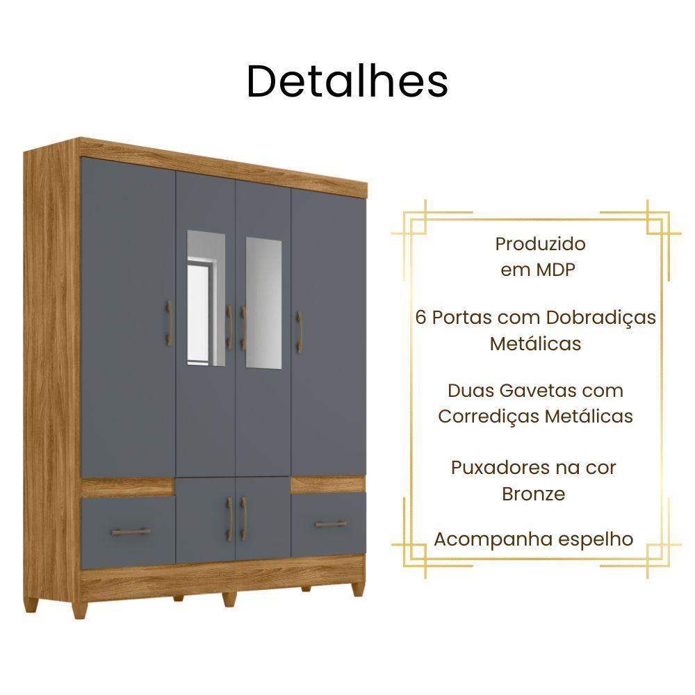 Guarda Roupa Casal Ms912 Com Espelho 6 Portas Freijó Cinza Moval - 3
