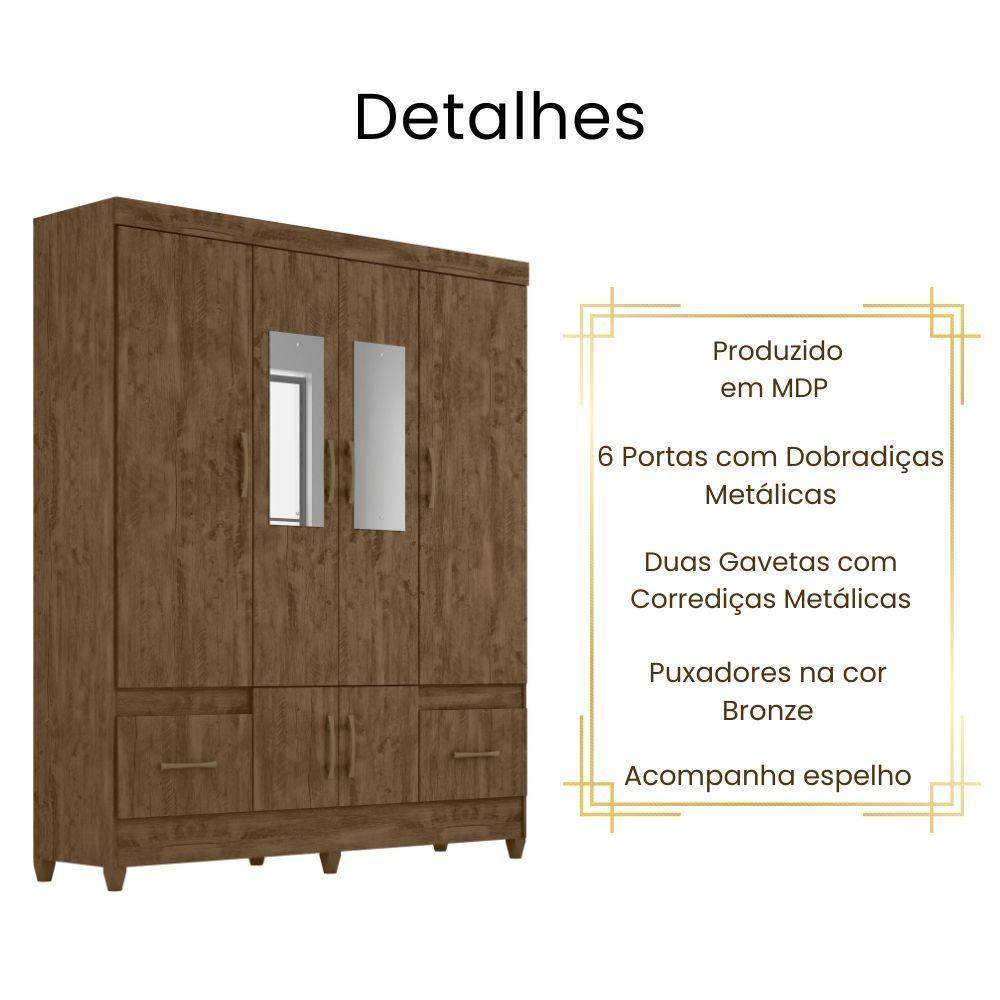 Guarda Roupa Casal Ms912 Com Espelho 6 Portas Castanho Wood Moval - 3