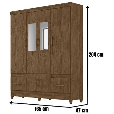 Guarda Roupa Casal MS912 6 Portas Dobradiças Metálicas 2 Gavetas Castanho Wood