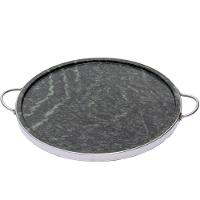 Forma De Pedra Sabão Para Pizza Com Alças De Inox Curada 32 Cm - 1