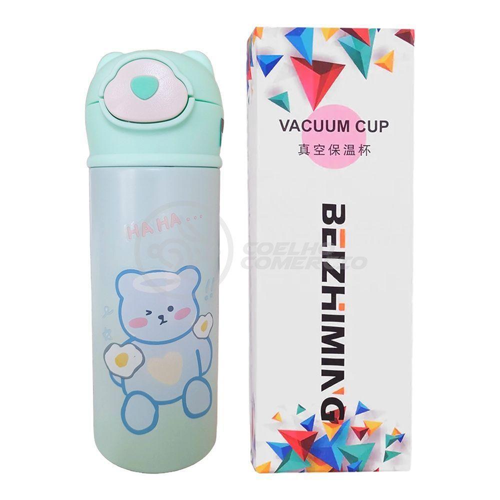 Garrafa Térmica De Ursinho Verde Infantil 420ml Com Trava De Tampa E Canudo De Silicone - 1