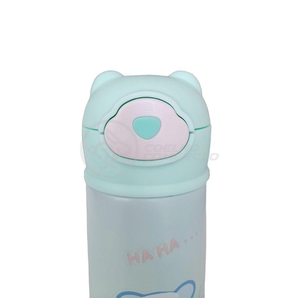 Garrafa Térmica De Ursinho Verde Infantil 420ml Com Trava De Tampa E Canudo De Silicone - 3