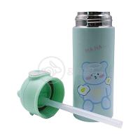 Garrafa Térmica De Ursinho Verde Infantil 420ml Com Trava De Tampa E Canudo De Silicone - 2