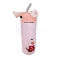 Garrafa Térmica De Ursinho Rosa Infantil 420ml Com Trava De Tampa E Canudo De Silicone - 3