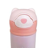 Garrafa Térmica De Ursinho Rosa Infantil 420ml Com Trava De Tampa E Canudo De Silicone