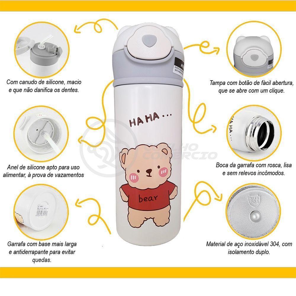 Garrafa Térmica De Ursinho Branca Infantil 420ml Com Trava De Tampa E Canudo De Silicone - 2