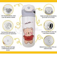Garrafa Térmica De Ursinho Branca Infantil 420ml Com Trava De Tampa E Canudo De Silicone - 2