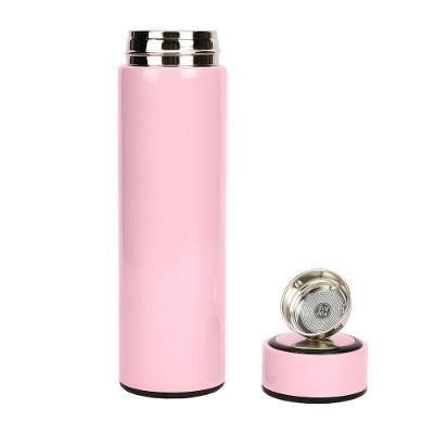 Garrafa Térmica Inteligente De Inox 500ml Tampa C-sensor De Temperatura Led água Café Chá Rosa Bebe