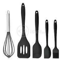 Kit 5 Utensílios Jogo De Cozinha Peças De Silicone Espátulas Batedor Manual E Pincel - Preto - 3