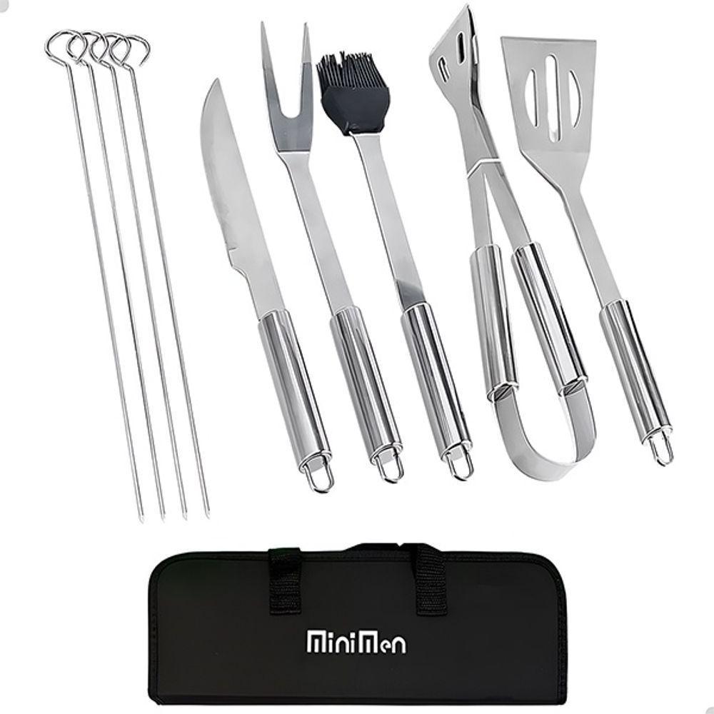 Kit Completo De Churrasco 9 Peças Em Aço Inox Com Bolsa Preta Para Churrasqueiro - 3