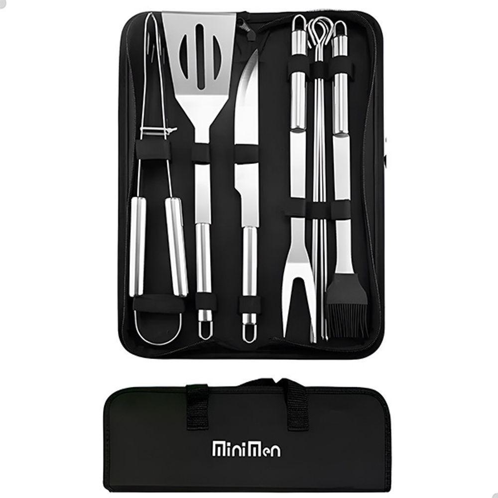 Kit Completo De Churrasco 9 Peças Em Aço Inox Com Bolsa Preta Para Churrasqueiro - 4