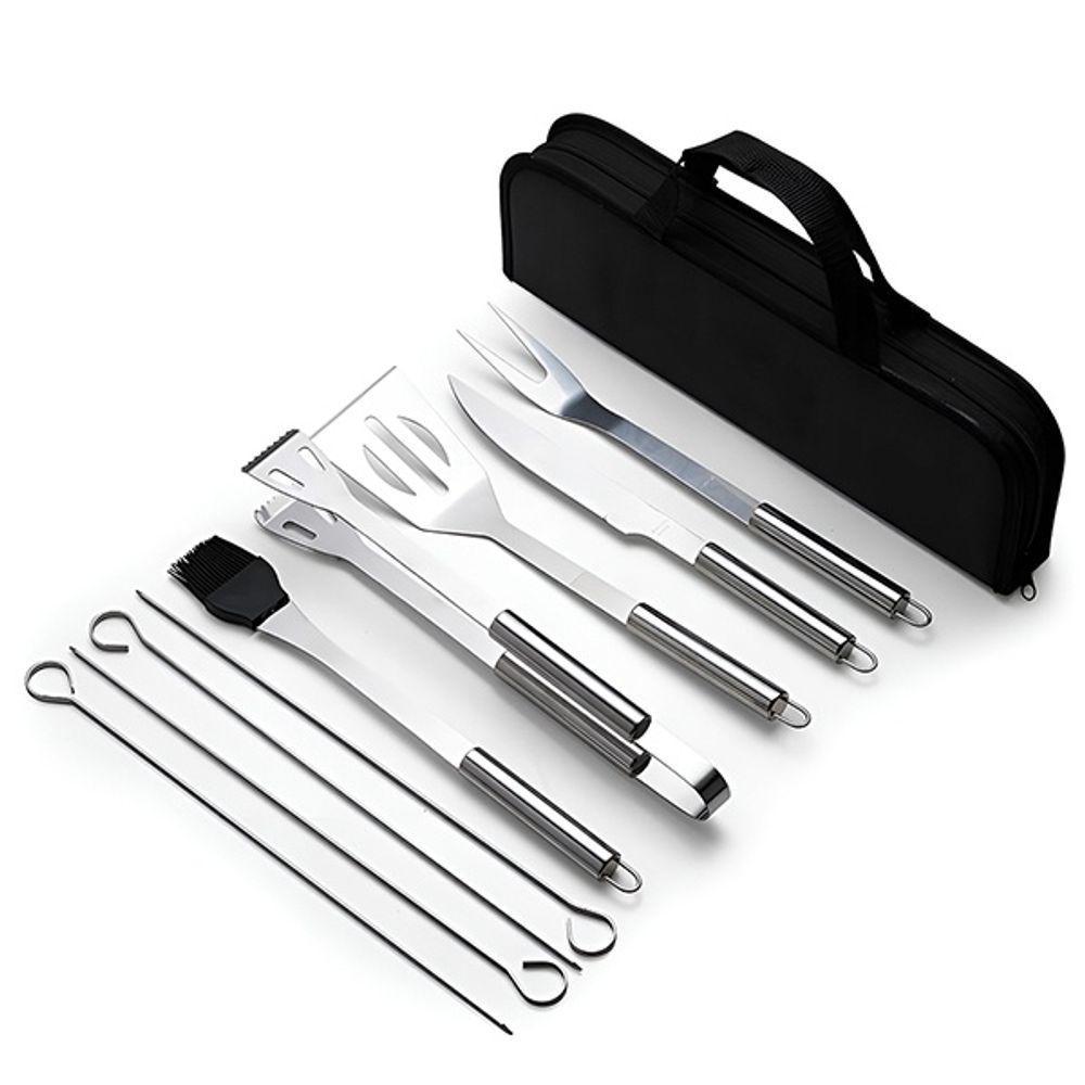 Kit Completo De Churrasco 9 Peças Em Aço Inox Com Bolsa Preta Para Churrasqueiro - 5