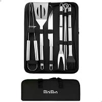 Kit Completo De Churrasco 9 Peças Em Aço Inox Com Bolsa Preta Para Churrasqueiro