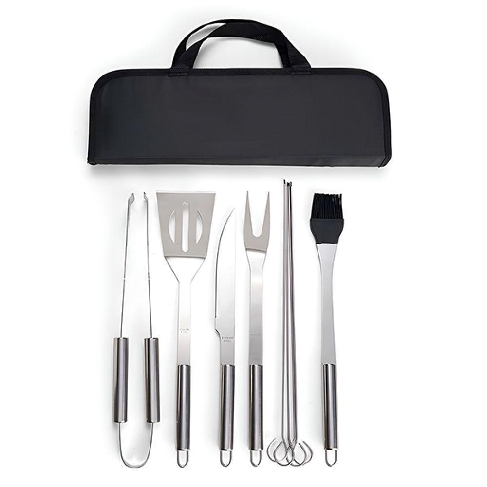 Jogo De Utensílios Para Churrasco 9 Peças De Aço Inox Com Bolsa Para Carregar - 3