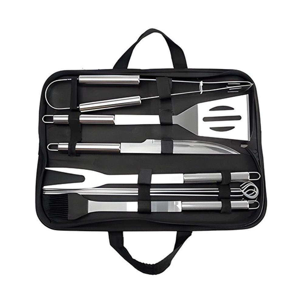 Jogo De Utensílios Para Churrasco 9 Peças De Aço Inox Com Bolsa Para Carregar - 4