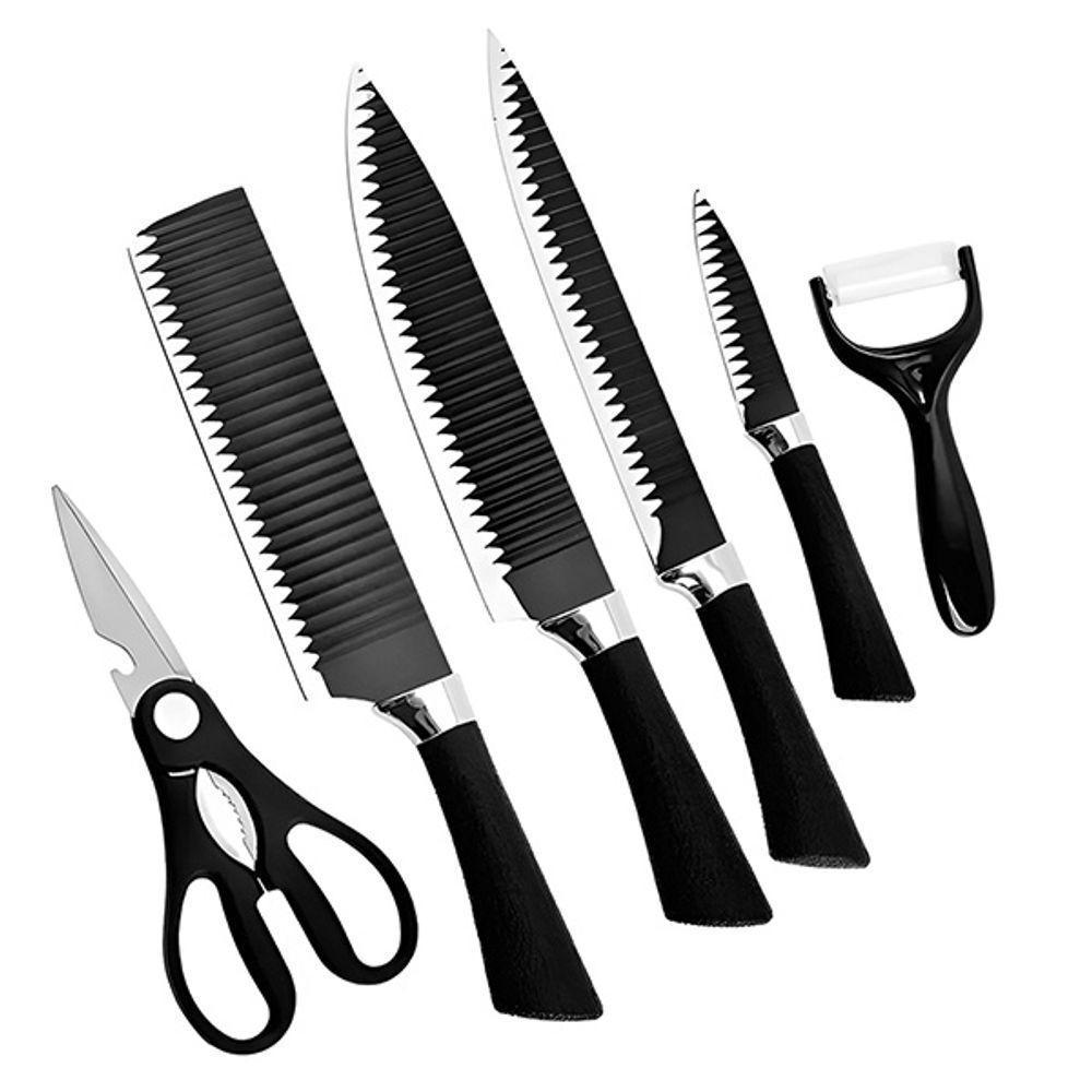 Kit Completo 6 Peças De Facas Com Cutelo Tesoura E Descascador Para Cozinha - 3