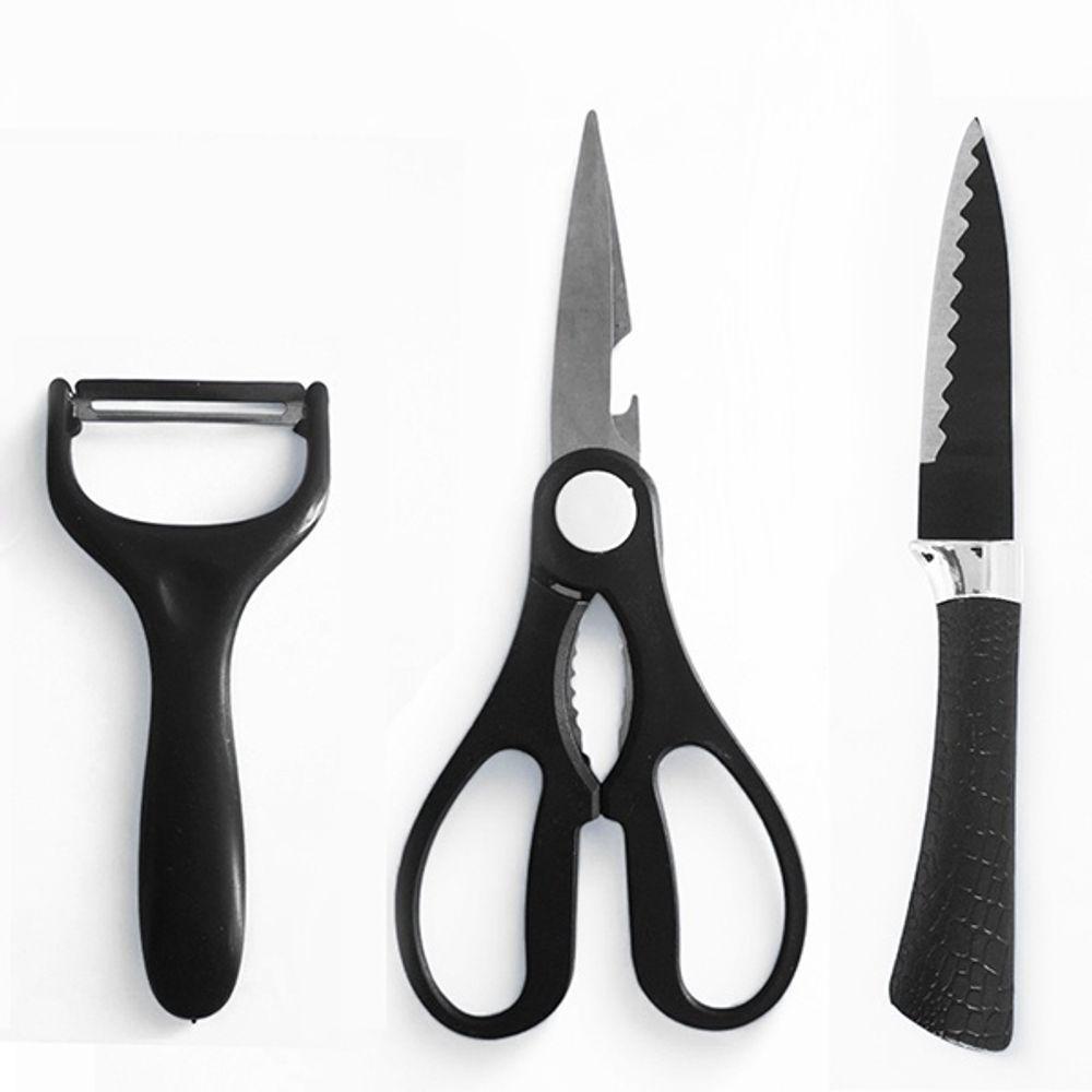 Kit Completo 6 Peças De Facas Com Cutelo Tesoura E Descascador Para Cozinha - 4