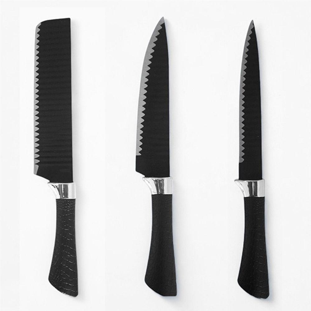 Kit Completo 6 Peças De Facas Com Cutelo Tesoura E Descascador Para Cozinha - 5