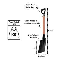 Pá Vanga Quadrada Construção Em Aço Cabo Polietileno 97cm - 5