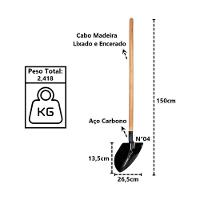 Pá De Bico Construção Em Aço Carbono Com Cabo Reto N04 150cm - 2