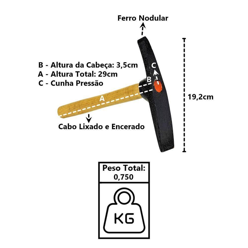 Martelo Pedreiro 2 Corte Cabo Madeira Encerado Cunha Pressão - 2