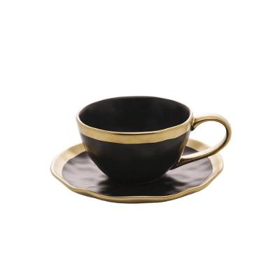 Xícara Para Café Com Pires Em Porcelana Dubai 90ml Wolff Preto E Dourado