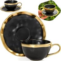 Xícara Para Café Com Pires Em Porcelana Dubai 90ml Wolff Preto E Dourado