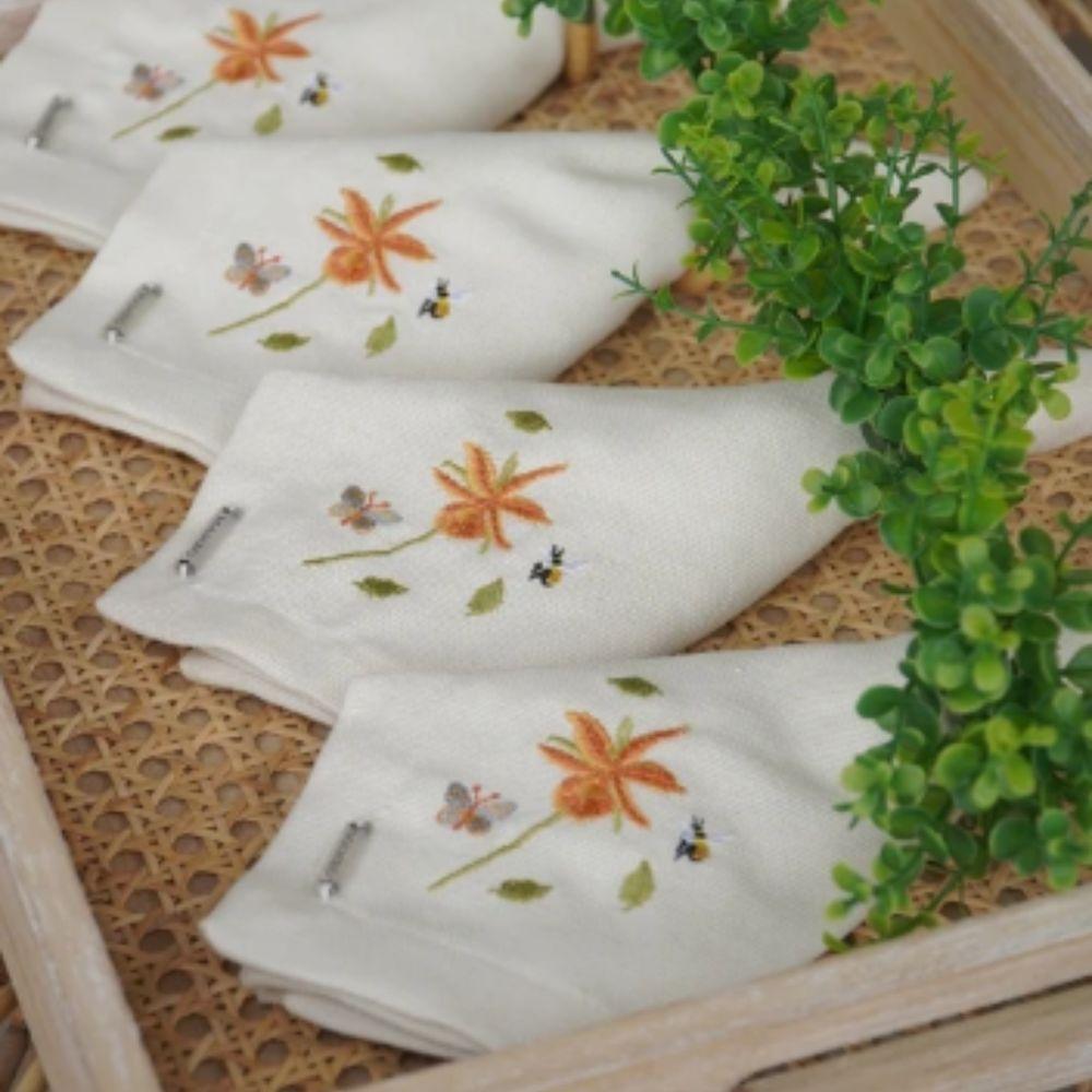 Guardanapo Em Tecido Linhão Bordado 40x40cm Mameg Flora - 2