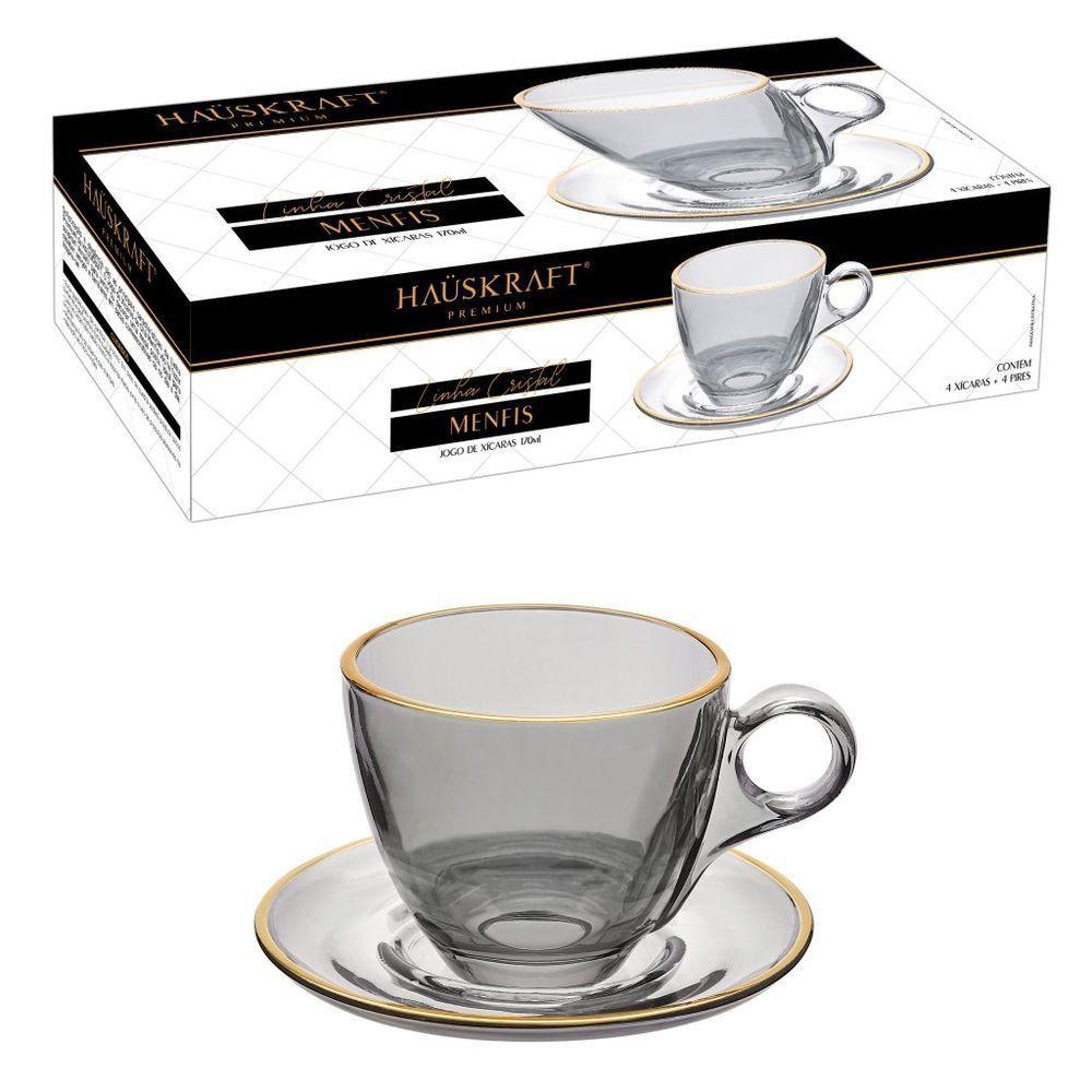 Conjunto De Xícaras Para Chá Com Pires Em Cristal Menfis Com 8 Peças 170ml Haüskraft Onix - 3